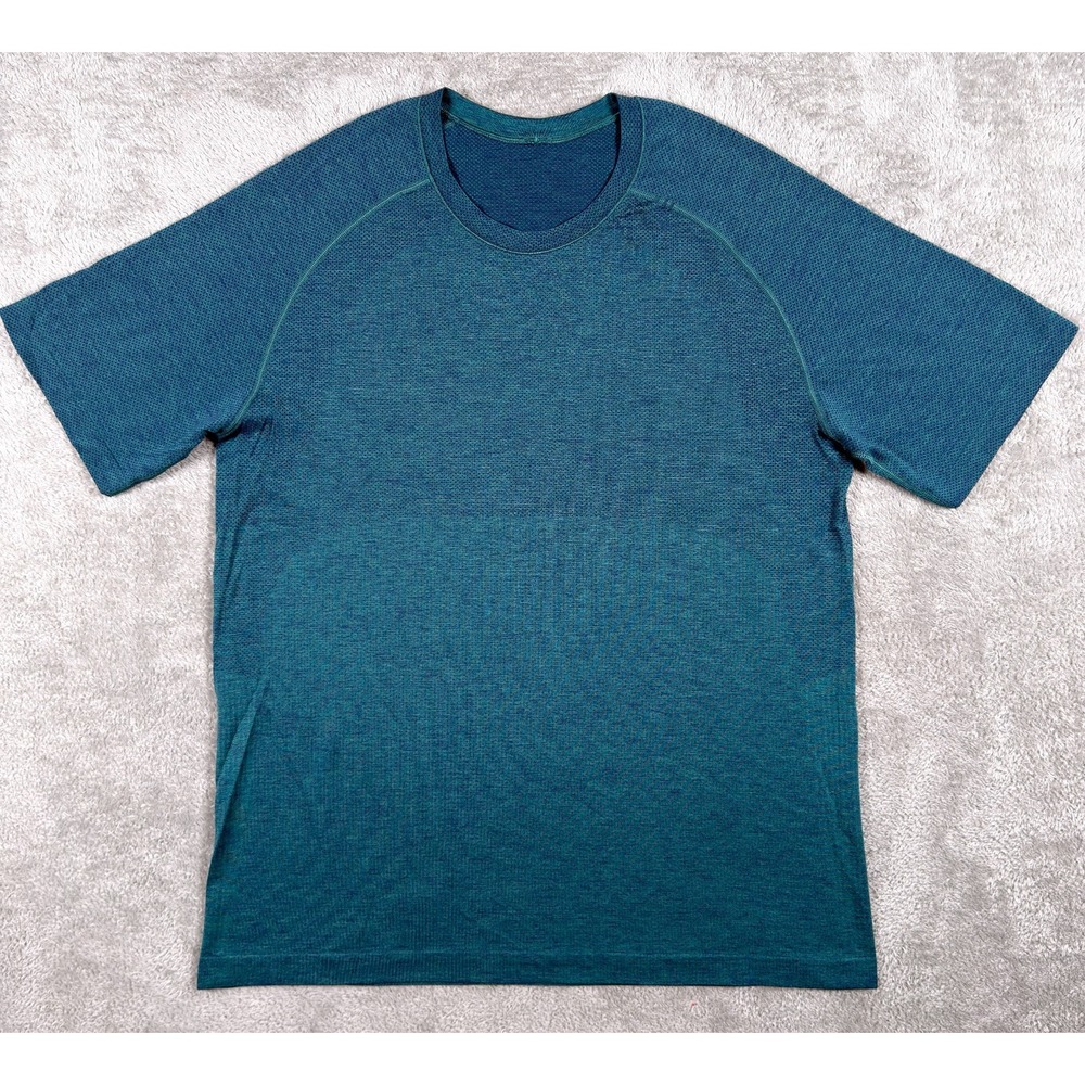 Lululemon Metal Vent Tech Shirt Mens Large Green Blue Seamless Gym Active Tee